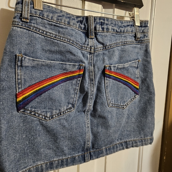 Forever 21 Denim Mini Skirt, Size Small, Rainbow Pocket Pride LGBTQ - Picture 5 of 9